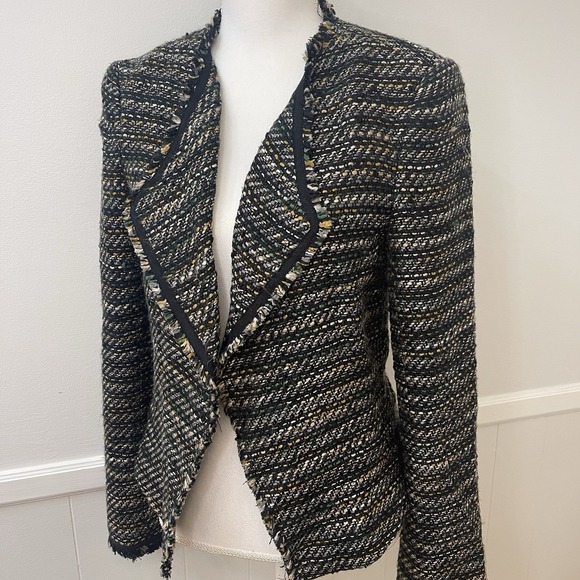 Black Jackets & Blazers - Loft Women's Black Tweed Open Blazer Black Gray Mustard 6
